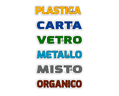 ADESIVI RACCOLTA DIFFERENZIATA TUTTE LE TIPOLOGIE 6 PZ. 30X6 CM READYPRINT.IT