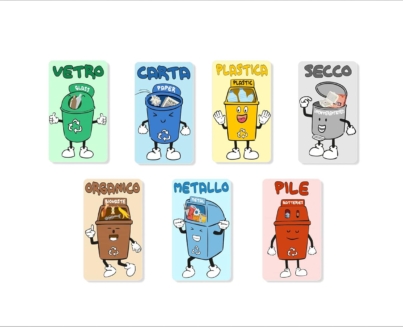 ADESIVI RACCOLTA DIFFERENZIATA SIMPATICI 6X4 CM READYPRINT.IT